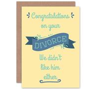 Artery8 Congratulations On Divorce We Didn't Like Him Funny Greetings Card in Yellow Artery8 Yellow