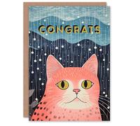 Artery8 Congratulations Personalised Greeting Card Pink Cat Lover Illustration For Her Custom