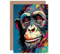 Artery8 Contemplating Chimp Pop Art Ape for Him or Her Birthday Greeting Card Artery8 Multicolor