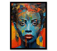 Artery8 Contemporary African Woman Palette Knife Painting Artwork Portrait Art Print Framed Poster Wall Decor in Black | Size: W12" x H16" Artery8 Black W12" x H16"