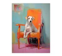 Artery8 Content Dog Portrait Resting on Orange Armchair Extra Large XL Wall Art Poster Print