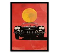 Artery8 Convertible Sports Car Front View Sunset Ride For Living Room Artwork Framed Wall Art Print 18X24 Inch