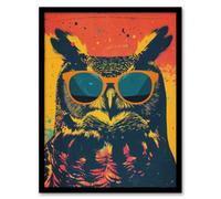 Wall Art Print Cool Owl Sunglasses Funky Bird Fun Portrait Art Framed Poster Artery8 Black A4