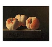 Artery8 Coorte Three Peaches On A Stone Plinth Painting Unframed Wall Art Print Poster Home Decor Premium