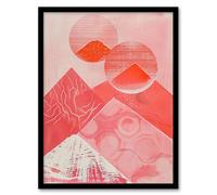 Coral Pink Mountain Range Abstract Geometric Framed Art Print Artery8 Pink A4