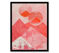Coral Pink Mountain Range Abstract Geometric Framed Art Print Artery8 Pink A4