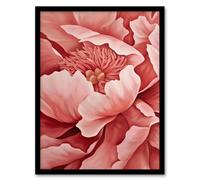 Artery8 Coral Pink Peony Painting Magnified Zoom Floral Framed Art Print | Size: A4 Artery8 Pink A4