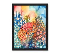 Artery8 Coral Reef Folk Art Watercolour Painting Artwork Framed Wall Art Print 18X24 Inch