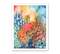 Artery8 Coral Reef Folk Art Watercolour Painting Artwork Framed Wall Art Print 18X24 Inch