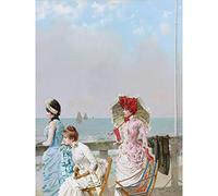 Artery8 Corcos Midday Sea Women Beach Painting Premium Wall Art Canvas Print 18X24 Inch