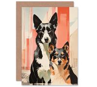 Artery8 Corgi and Collie Dog Portrait for Him or Her Man Woman Birthday Thank You Congratulations Blank Art Greeting Card