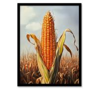Artery8 Corn With Open Husk Field in Summer Painting Framed Art Print in Orange | Size: A4 Artery8 Orange A4