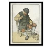 Artery8 Cornelis Ploos van Amstel Seated Farmer with Jug Framed Wall Art Print | Size: W12" x H16" Artery8 Multicolor W12" x H16"