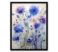 Wall Art Print Cornflower Wildflower Meadow Watercolour Painting Framed Artery8 Purple A4