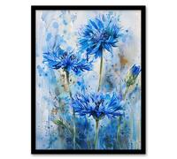 Artery8 Cornflowers Blue Flower Watercolour Painting Framed Art Print | Size: W12" x H16" Artery8 Blue W12" x H16"