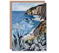 Artery8 Greeting Card Cornish Coast Painting Cornwall Wildflowers Blank For Him Or Her Art Birthday Card