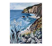Artery8 Cornish Coast Painting Cornwall Wildflowers Wall Art Print in Blue | Size: W12" x H16" Artery8 Blue W12" x H16"