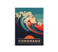 Artery8 Coronado Beach Wave Siren Travel Advert Canvas Wall Art Print in Blue | Size: W24" x H32" Artery8 Blue W24" x H32"