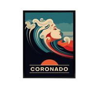 Artery8 Coronado Beach Wave Siren Travel Advert Framed Canvas Wall Art Print in Blue | Size: W12" x H16" Artery8 Blue W12" x H16"