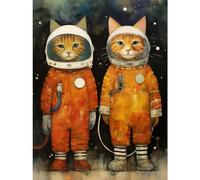Artery8 Cosmic Cats in Outer Space Moon Walk Fun Kids Bedroom Artwork Extra Large XL Wall Art Poster Print