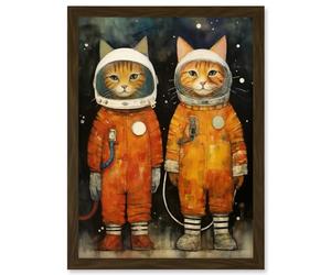 Artery8 Cosmic Cats in Outer Space Moon Walk Fun Kids Bedroom Artwork Framed A3 Wall Art Print