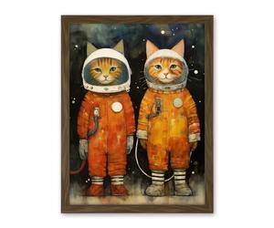 Artery8 Cosmic Cats in Outer Space Moon Walk Fun Kids Bedroom Artwork Framed Wall Art Print 18X24 Inch