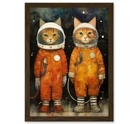 Artery8 Cosmic Cats in Outer Space Moon Walk Fun Kids Bedroom Artwork Framed Wall Art Print A4