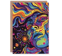 Artery8 Greeting Card Cosmic Trance Meditation Psychedelic Portrait Blank For Him Or Her Art Birthday Card