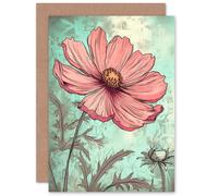 Artery8 Cosmos Flower Soft Pink Teal Watercolour for Wife Her Mum Sister Daughter Mom Gran Nan Birthday Thank You Mothers Day Blank Art Greeting Card