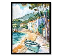 Artery8 Costa Brava Seaside Shore Boat Spain Watercolour Living Room Artwork Framed Wall Art Print A4