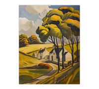 Artery8 Cotswolds Cottages Countryside English Landscape Wall Art Print in Yellow | Size: W12" x H16" Artery8 Yellow W12" x H16"