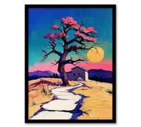 Artery8 Cottage Cherry Blossom Tree Sunrise Landscape Wall Art Print - A4 Size