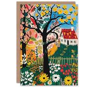 Artery8 Cottage House Garden Flowers Folk Art Painting Greeting Birthday Card Him Her All Blank