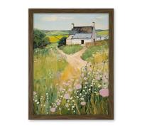 Artery8 Country Farmhouse Cottage Scene Traditional Landscape Oil Painting Meadows Countryside Summer Artwork Framed Wall Art Print 18X24 Inch