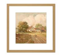 Artery8 Country Home Landscape Trees Pond Painting 8X8 Inch Square Wooden Framed Wall Art Print Picture with Mount in Light Oak Artery8 Light Oak