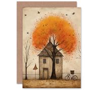 Artery8 Country House Autumn Trees Rural Birthday Thinking of You Greeting Card in Orange Artery8 Orange