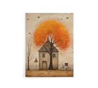 Artery8 Country House Rural Life in Autumn Canvas Wall Art Print in Orange | Size: W18" x H24" Artery8 Orange W18" x H24"