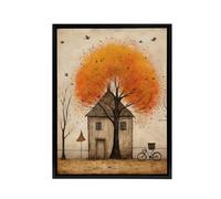 Artery8 Country House Rural Life in Autumn Framed Canvas Wall Art Print in Orange | Size: W18" x H24" Artery8 Orange W18" x H24"
