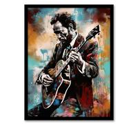 Wall Art Print Country Music Colourful Oil Painting Musician Playing Guitar Portrait Art Framed Artery8 Multi A4