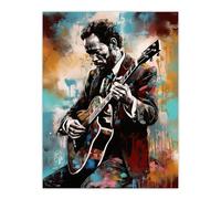 Artery8 Country Music Colourful Oil Painting Musician Playing Guitar Portrait Large Wall Art Poster Print Thick Paper 18X24 Inch