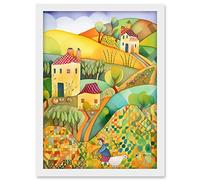 Artery8 Countryside Farming Folk Art Watercolour Painting Artwork Framed A3 Wall Art Print