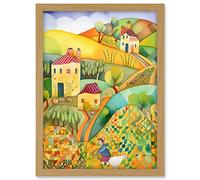 Artery8 Countryside Farming Folk Art Watercolour Painting Artwork Framed A3 Wall Art Print