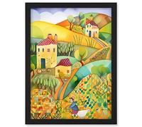 Artery8 Countryside Farming Folk Art Watercolour Painting Artwork Framed A3 Wall Art Print