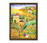 Artery8 Countryside Farming Folk Art Watercolour Painting Artwork Framed Wall Art Print 18X24 Inch