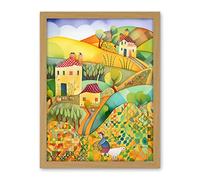 Artery8 Countryside Farming Folk Art Watercolour Painting Artwork Framed Wall Art Print 18X24 Inch