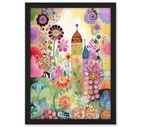 Artery8 Countryside Garden Flowers In Spring Folk Art Watercolour Painting Artwork Framed A3 Wall Art Print