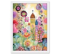 Artery8 Countryside Garden Flowers In Spring Folk Art Watercolour Painting Artwork Framed A3 Wall Art Print