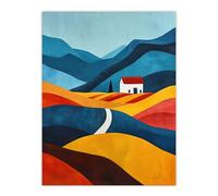 Artery8 Countryside Hills House Bold Abstract Landscape For Living Room Extra Large XL Wall Art Poster Print
