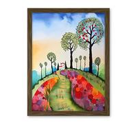 Artery8 Countryside House Path With Flowerbeds Folk Art Landscape Watercolour Painting Artwork Framed Wall Art Print 18X24 Inch