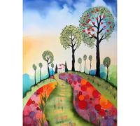 Artery8 Countryside House Path With Flowerbeds Folk Art Landscape Watercolour Painting Extra Large XL Wall Art Poster Print